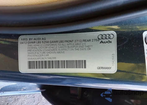 2012 Audi A6 3.0 Premium z USA, uszkodzony, nr VIN WAUGGAFC6CN166299